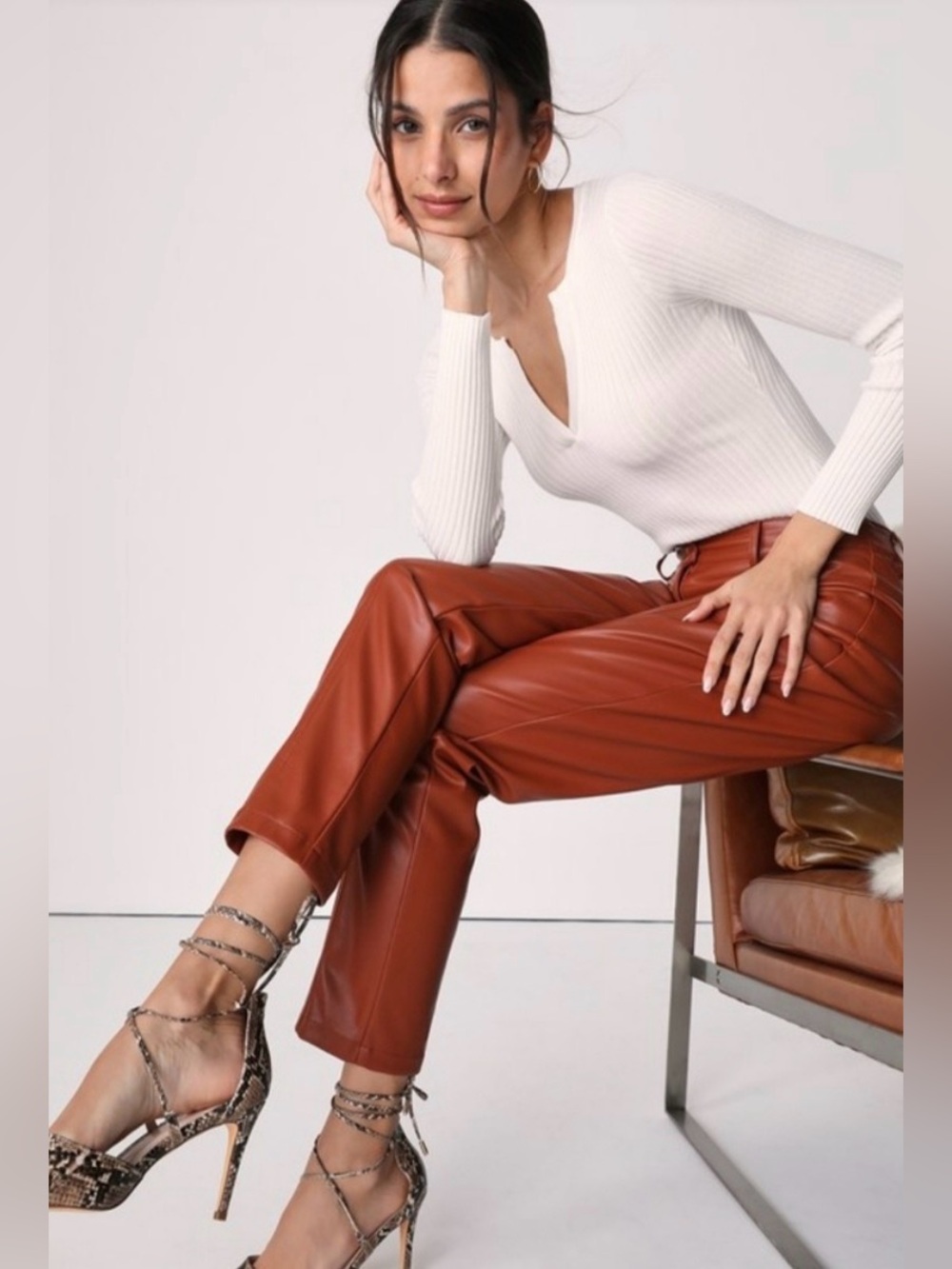 Lulus Do That Thing Brown Vegan Leather Straight Leg Pants Lulus